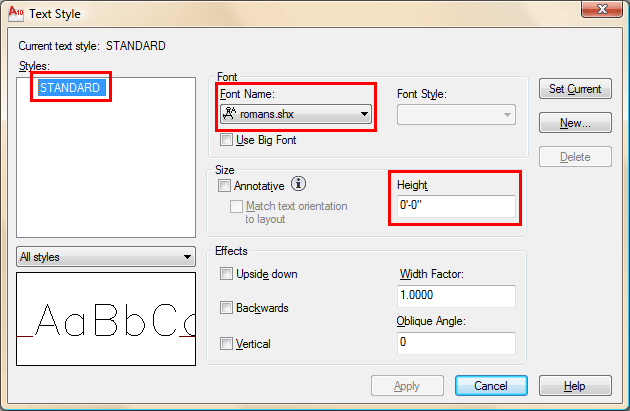 Text Style Dialog Box