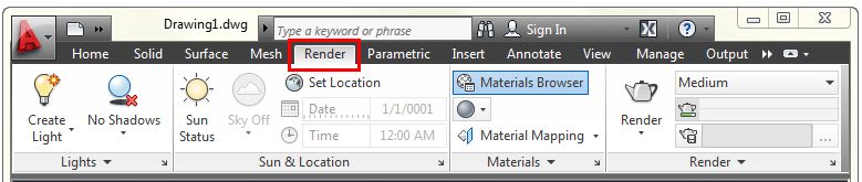 Render Ribbon AutoCAD 2012