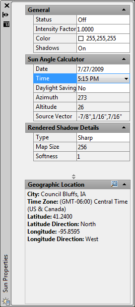 Sun Properties in AutoCAD 2007