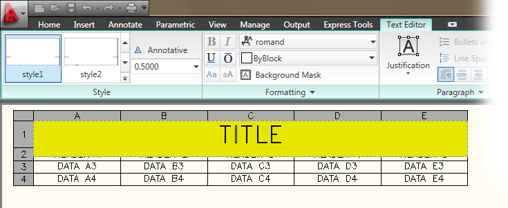 Formatted table in AutoCAD