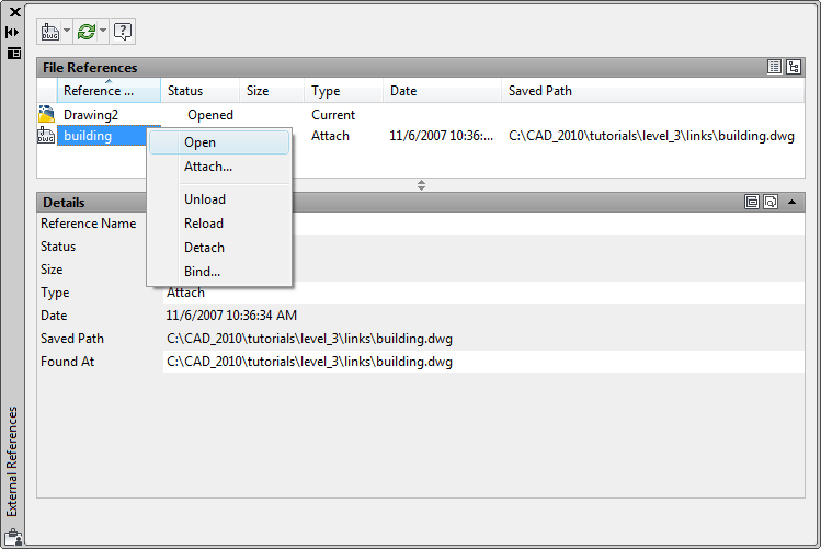 X-ref Dialog box showing attached X-ref
