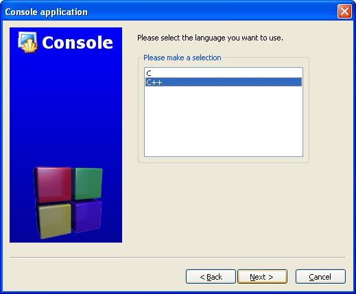 Language selection dialog